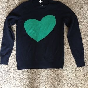 J.  Crew green heart navy blue sweater